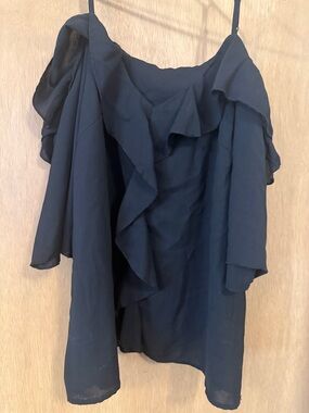 Black Ruffle Off-Shoulder Blouse XL